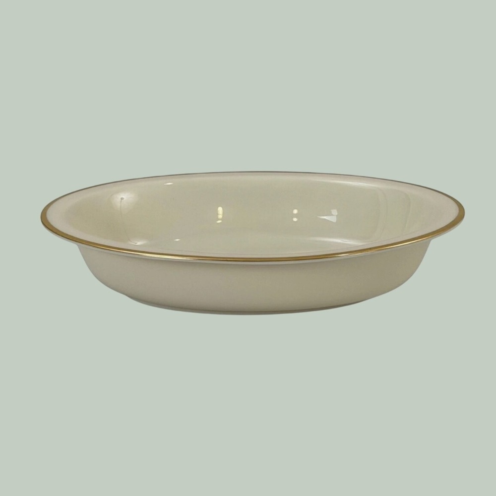 Lenox Mansfield Oval Vegetable Serving Bowl Ivory China Gold Trim Made in USA